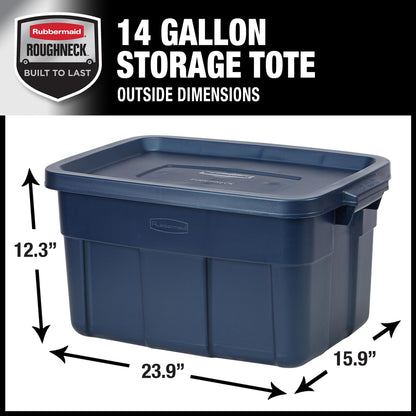 Rubbermaid Roughneck Tote 14 Gal, 6 Pack, Made in USA, Dark Indigo Metallic, Rugged Plastic