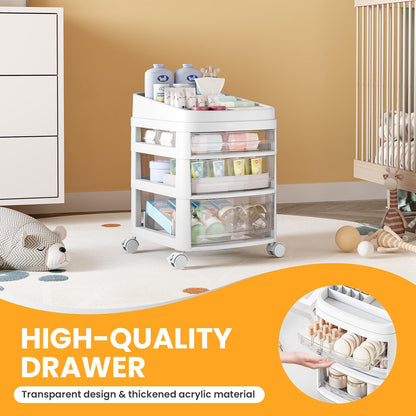 Rolling Cart with 3 Drawers, Clear Plastic Drawer Organizers, Vanity Cart