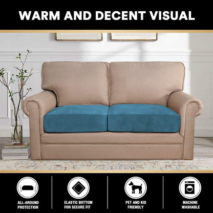 PrinceDeco Velvet Sofa Cushion Covers, Stretch Couch Cushion Covers for Individual Seat Couch Slipcover Sets Furniture Protector for Loveseat Sofa Cushion(Each Width Up to 29.5", Blue)