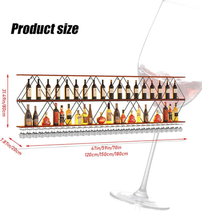 142in Wine Rack Wall Mount with Glass Holder, DIY Floating Wine Rack, Multi-Function Bar Wine Bottle Display Rack for Commercial Restaurants, Tea Rooms, Bars, Wine Cellars (black, 142in/360cm)