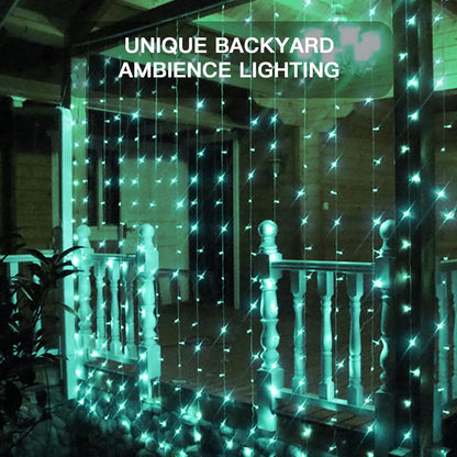 suddus Curtain Lights for Christmas, 200 Led 6.5ft x 6.5ft Hanging String Lights Outdoor, Fairy Curtain Lights for Backdrop, Window, Wall, Party, Garden, Bedroom, Birthday Decorations, Teal