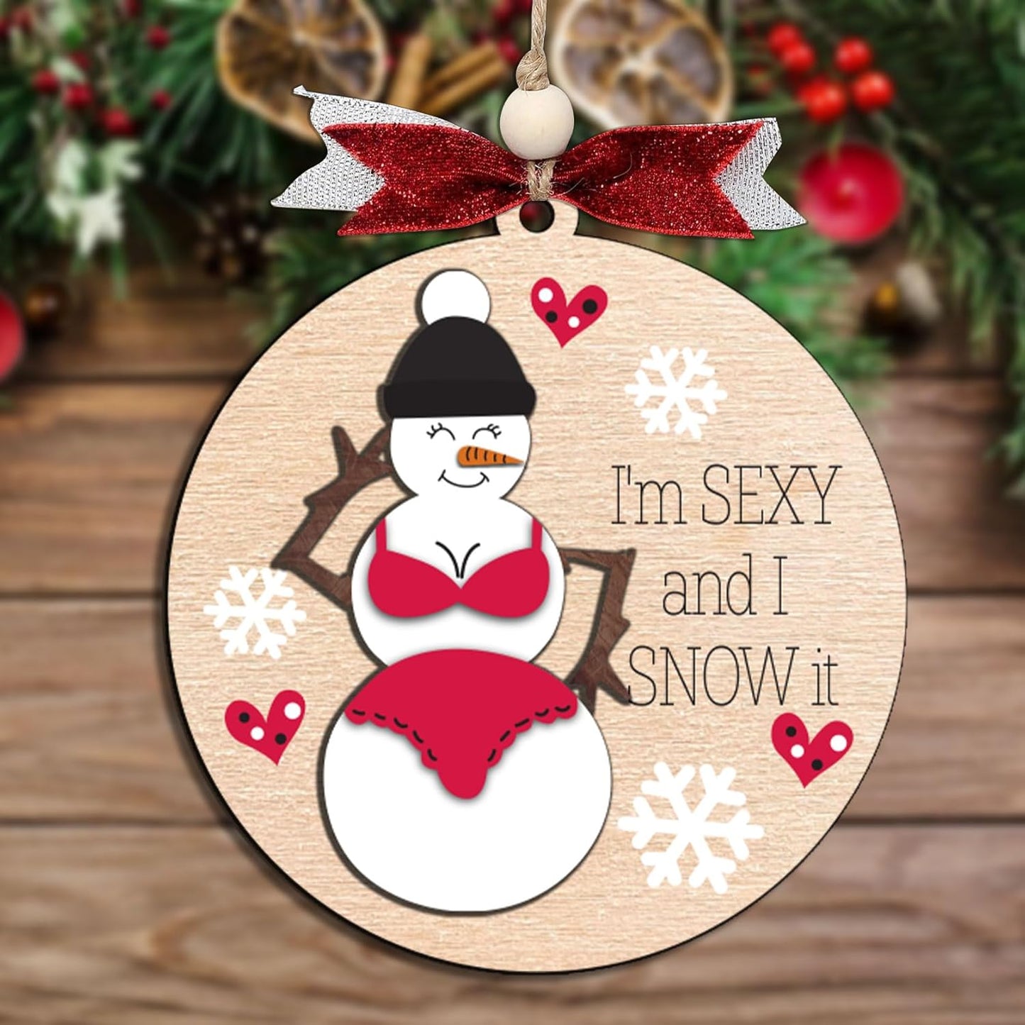 Funny Holiday Ornament 2025 – Wooden Christmas Tree Decoration for Adults - Exchange Funny Ornaments for Adults - Naughty Ugly Christmas Tree Hanging - Unique Christmas Ornaments