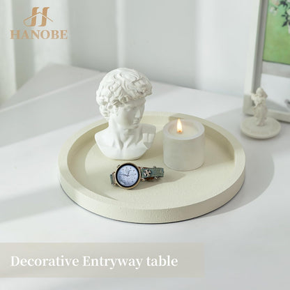 Hanobe Decorative Tray for Coffee Table: Round Ottoman Tray for Living Room 12" Modern Dining Table Organizer Decor Dresser Display Entryway Countertop Cream White