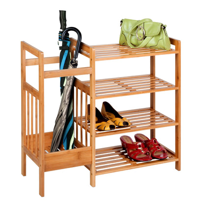 Honey-Can-Do Bamboo Entryway Organizer with 5 Coat Hooks and 3-Tier Shoe Rack – Multi-Purpose Hall