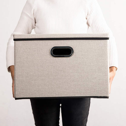 PRANDOM Large Foldable Storage Bins with Lids [5-Pack] linenFabric Decorative Storage Boxes Organizer Containers Baskets Cube(17.7x11.8x11.8) For 6+ Year Old Boys and Girls