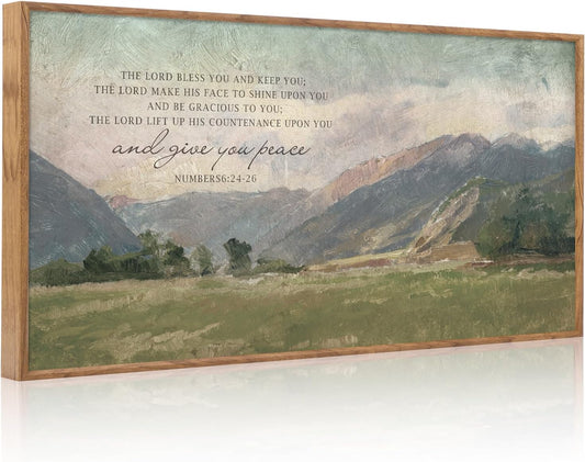 Aurlan Numbers 6:24-26 May The Lord Bless You Wall Art(40"x20"), Large Jesus Christian Bible Verse Scripture Canvas Artwork, Abstcat Watercolor Mountain Landscape Nature Decor for Home Dining Room Christ Gift