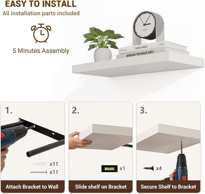 36 Inch Floating Shelves, 36"x9.25"x1.5" Inch Deep Floating Shelves for Wall, Wooden Shelves for Bathroom, Bedroom, Living Room, Cream White Oak