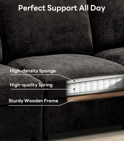 Tbfit 59" Loveseat Sofa, Chenille Small Sofa Couch, Love Seat with 2 Pillows for Small Space, Bedroom & Living Room, Black