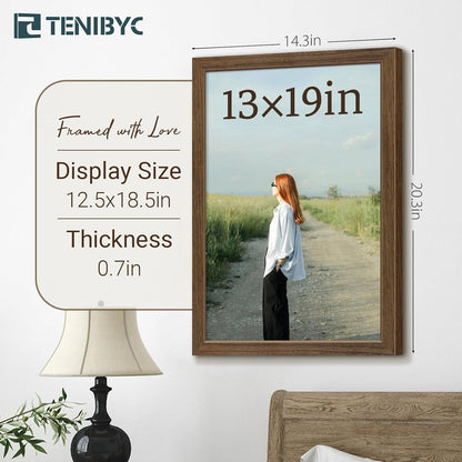 13x19 Picture Frame 3 Pack - Brown Woodgrain, Wood Photo Frame, HD Tempered Glass, Wall Gallery Poster Frame