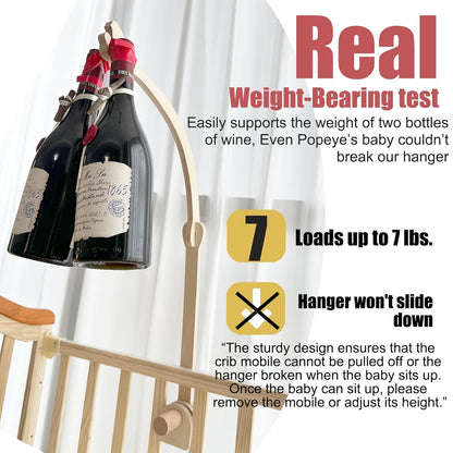 Crib Mobile Wooden Arm, Suitable for All Cribs 100% Natural Larch Hanger Nusery Decor Baby Room Safe Holder(Mobile is not Included (Bird Original Color)