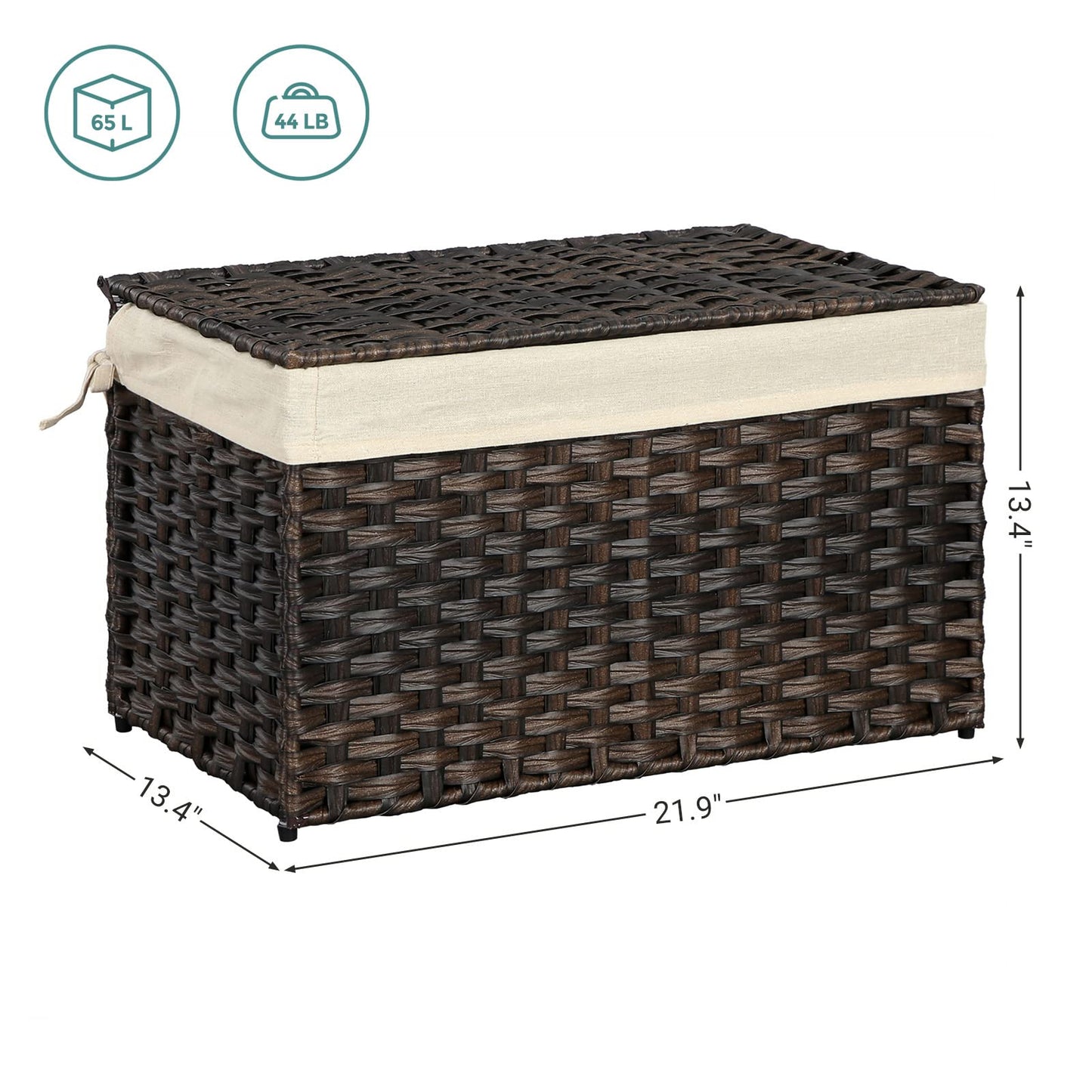 SONGMICS Storage Basket with Lid, Woven Blanket Storage Bin with Handles, Foldable, Removable