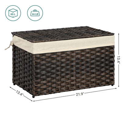 SONGMICS Storage Basket with Lid, Woven Blanket Storage Bin with Handles, Foldable, Removable