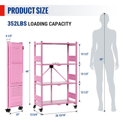 WORKPRO 4-Tier Folding Shelf, No-Assembly Metal Storage Rack with Wheels, 600 lbs Capacity (with