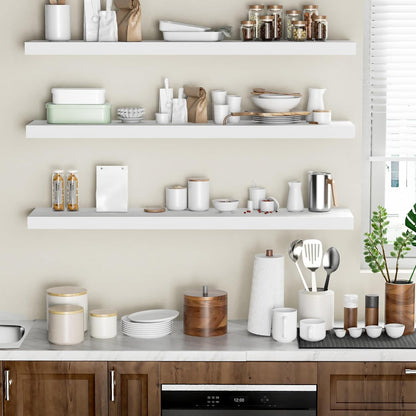 Floating Shelves - 10.3 Inch Deep Wall Shelf for Decor & Storage - Wall Mounted Display Shelving with Invisible Heavy-Duty Metal Bracket - 48" W x 10.3" D x 1.8" H - Set of 1 - Rustic White