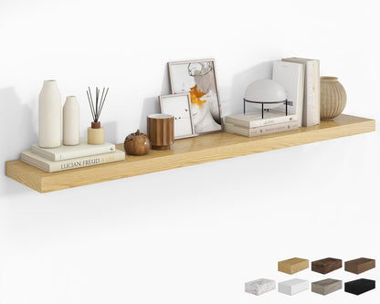 RICHFOCUS 72Inch Floating Shelves for Wall 1 Pack Shelves for Bedroom|Kitchen|Bathroom Wall Mounted Rustic Wood Floating Shelf with Invisible Brackets for Books|Storage|Decor, Oak