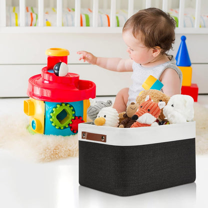 DULLEMELO Canvas Storage Bin with Handles, Fabric Bins for Shelves, Bedroom, Office,Nursery,Fabric Storage Baskets for Toys, Clothes,Gift(3-Pack Medium-15 inch X 11 inch X 9.5 inch , White&Black)