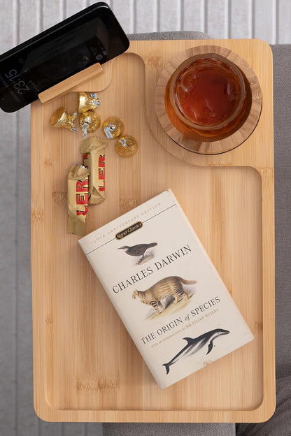 Sofa Arm Tray, Bamboo Large Couch Cup Holder, Portable Anti-Spill Sofa Armrest Tray for Beverage, Snacks, Phone, Remotes
