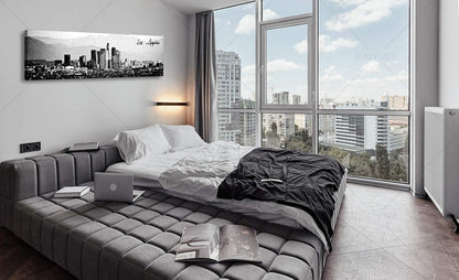 DJSYLIFE Los Angeles Skyline Wall Art Black and White USA Panoramic Cityscape Picture Canvas Prints Artwork for Bedroom Men Room Office Decoration Painting Ready to Hang 13.8"x47.3"