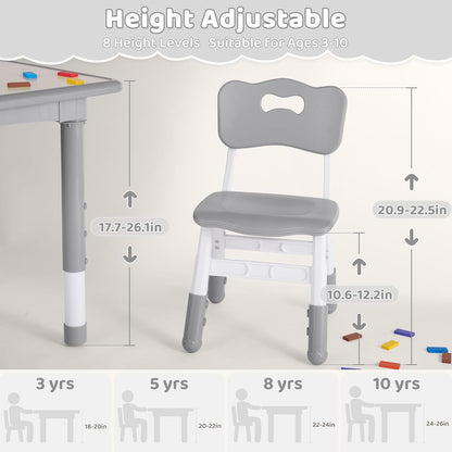 Kids Table and 2 Chairs Set, Height Adjustable (17.7"-26.1") Toddler Table and Chair Set, Multi-Activity Table with Graffiti Desktop, Children’s Table and Chairs for Classroom, Home & Daycare