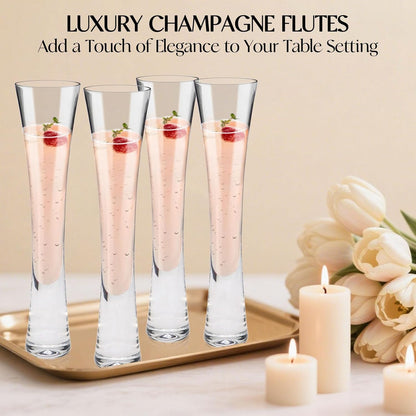 Champagne Flutes Set of 4, Hand Blown Crystal Champagne Glasses, Modern Unique Design, Lead-Free Prosecco Glasses, Elegant Toasting Glasses Gift for Wedding, Anniversary, Birthday, Christmas