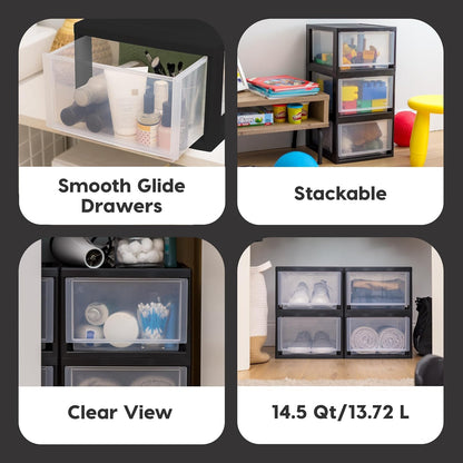 IRIS USA 3-Pack, 14.5 Qt. Stacking Drawer Storage Organizer, Black