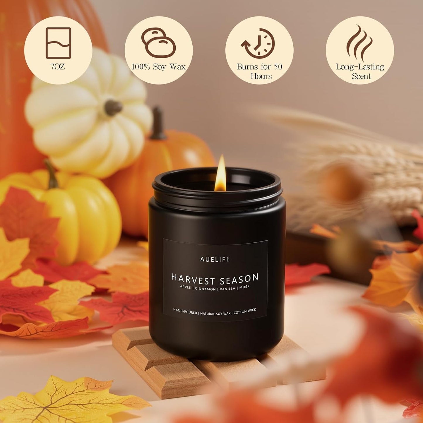 Fall Candle - Harvest Season Scented Candles, Fall Soy Candle for Home Decor, 7 oz Natural Soy Wax ??Long-Lasting Autumn Candles, Aromatherapy Gift for Women & Thanksgiving, 7oz