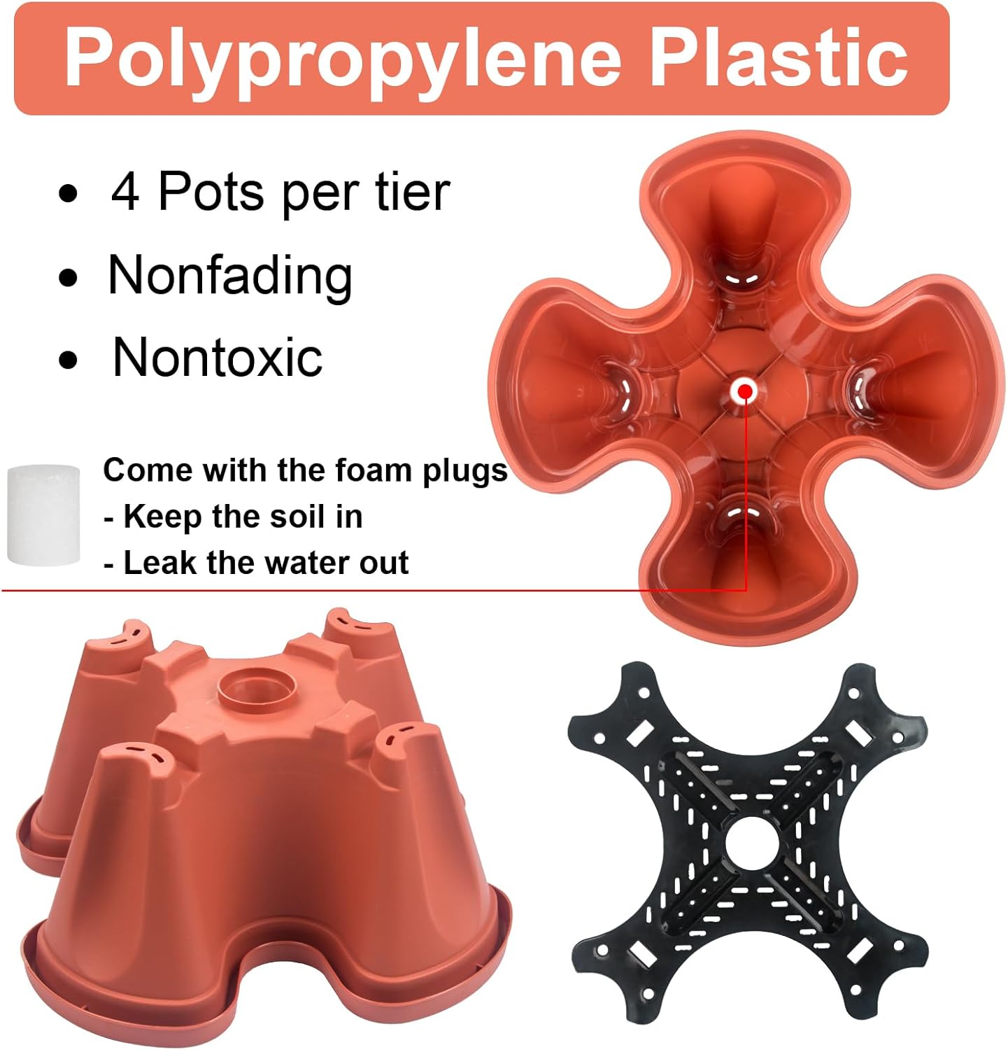 DUNCHATY Stackable Planters 7 Tier Vertical Garden Planting Tower Planters Strawberry, Herb, Flower, and Vegetable Planter Indoor Outdoor Gardening Pots with Removable Wheels and Tools, 2 Set