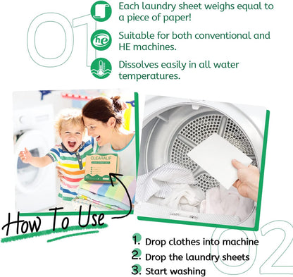 CLEARALIF Laundry Detergent Sheets (480 Loads), Unscented,Great For Travel, Apartments, Dorms, Laundry Detergent Strips Eco Friendly & Hypoallergenic (Pack of 3)