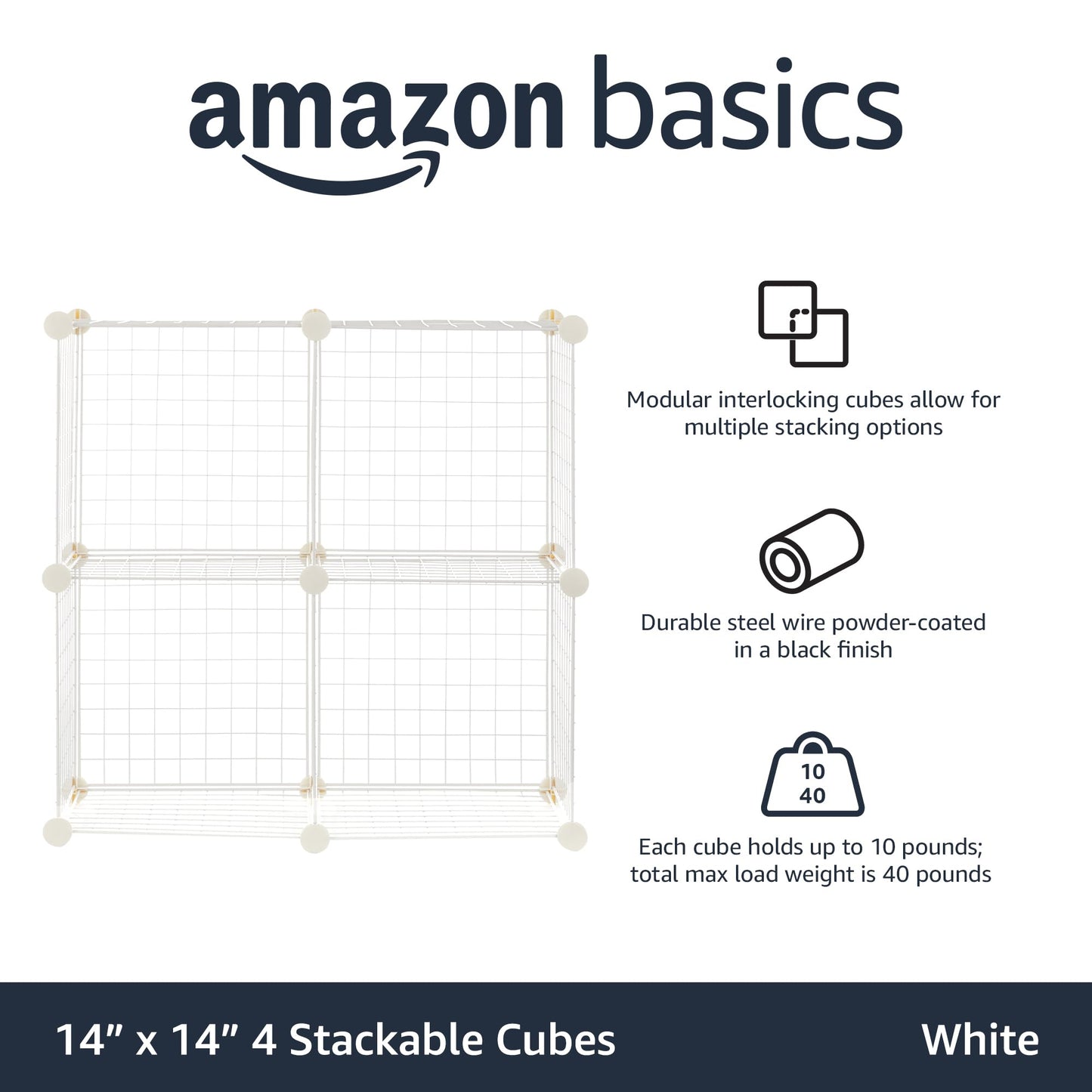 Amazon Basics 4 Cube Wire Grid Storage Organizer, Closet Organizer and Shelves, Stackable