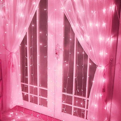 Curtain Lights, Pink Room Decor 8 Modes LED String Lights for Garden, Teen Girls' Room, Party, Window, Wall and Valentines Day Decor