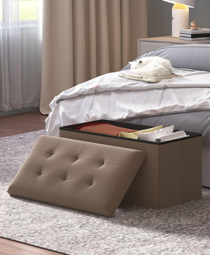Storage Ottoman Bench, Folding Ottoman Foot Rest, 15 x 30 x 15 Inches, End of Bed Bench,Storage Chest, for Living Room, Bedroom, Hallway, Entryway, Brown