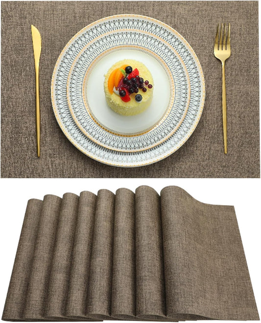 Placemats Set of 4 Washable Heat Resistant Place Mats PVC Woven Dining Table Mat Brown 4pcs