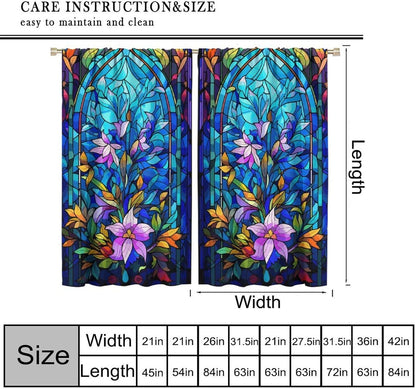 Stained Glass Curtains,Abstract Colorful Floral Geometric Art Home Decor Drapes for Bedroom Living Room Kitchen Window Treatment 2 Panels Set Total Size 55" W X 63" L Inch