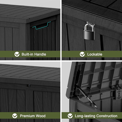 120 Gallon Outdoor Deck Box,Storage Lockable Waterproof Patio Furniture,Garden Tools,Cushions,Pool Accessories Outside Storage Resin Box(Black)