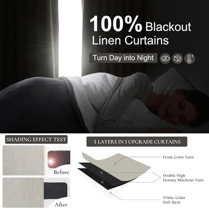 70 Inch Extra Wide Blackout Curtains 108 Inches Long for Living Room, Pinch Pleated Natural Linen Textured Boho Curtains Thermal Privacy Sliding Door Drapes Large Window Burg 70"W x 108"L x 2Panels