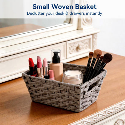Whitmor Small Woven Storage Basket with Handles, Gray Wash