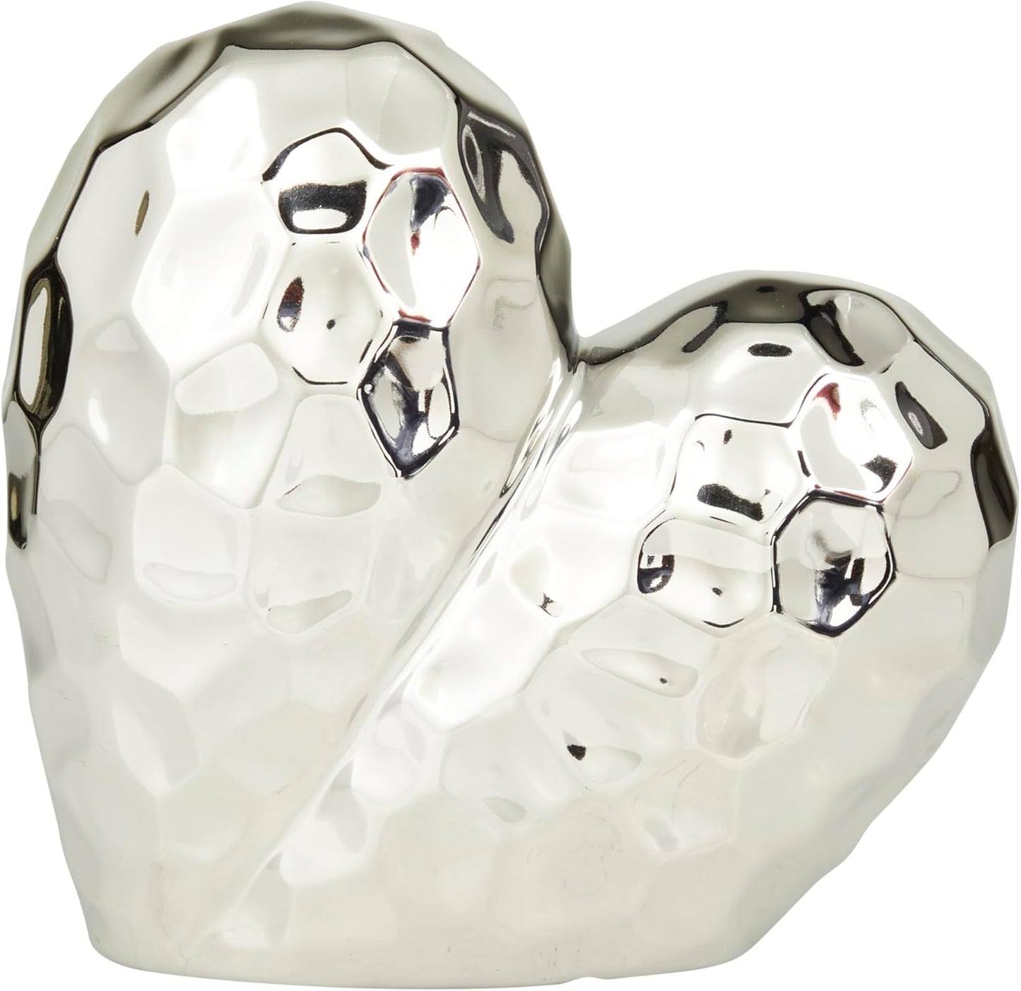 Deco 79 Porcelain Ceramic Heart Decorative Sculpture Dimensional Angled Origami Inspired Home Decor Statue, Accent Figurine 8" x 3" x 8", Silver