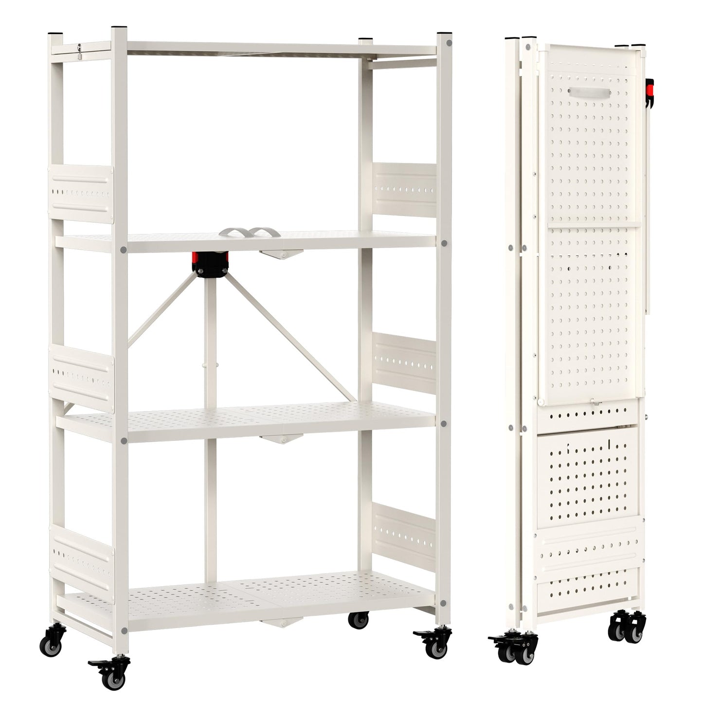 WORKPRO 4-Tier Folding Shelf, No-Assembly Metal Storage Rack with Wheels, 600 lbs Capacity (with