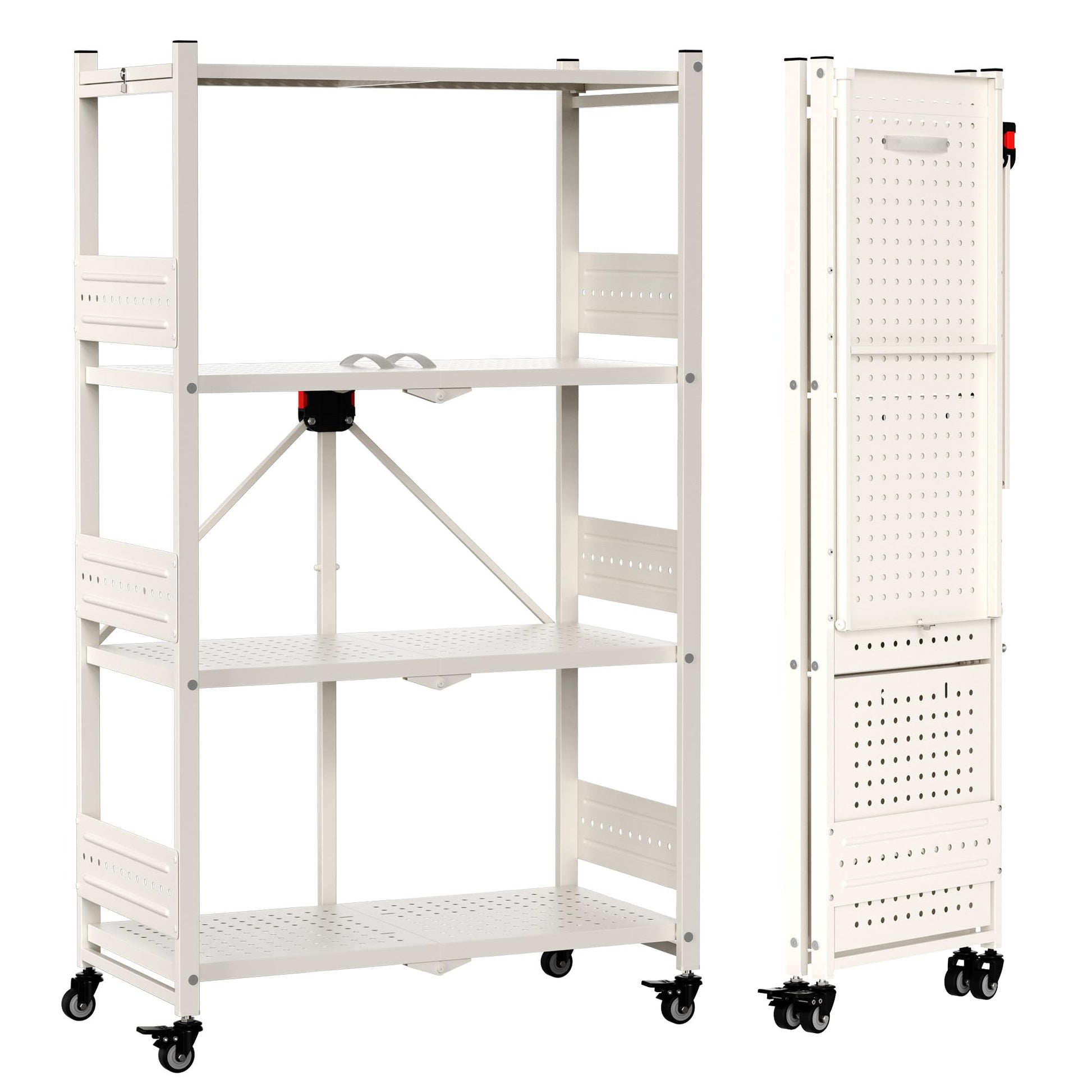 WORKPRO 4-Tier Folding Shelf, No-Assembly Metal Storage Rack with Wheels, 600 lbs Capacity (with