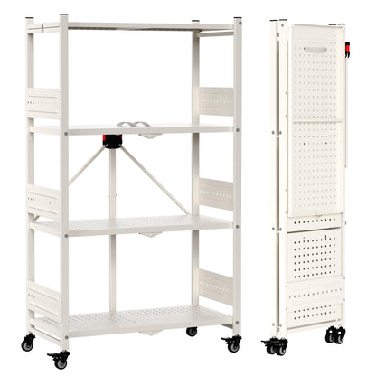WORKPRO 4-Tier Folding Shelf, No-Assembly Metal Storage Rack with Wheels, 600 lbs Capacity (with