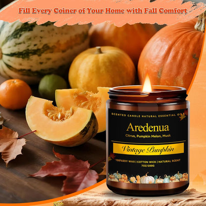 Fall Candles - Vintage Pumpkin Candle | Halloween Candles Pumpkin Scented, 7oz Autumn Soy Candle for Home Scented, 50 Hours Burn Time, Halloween Fall Thanksgiving Gifts for Women Men