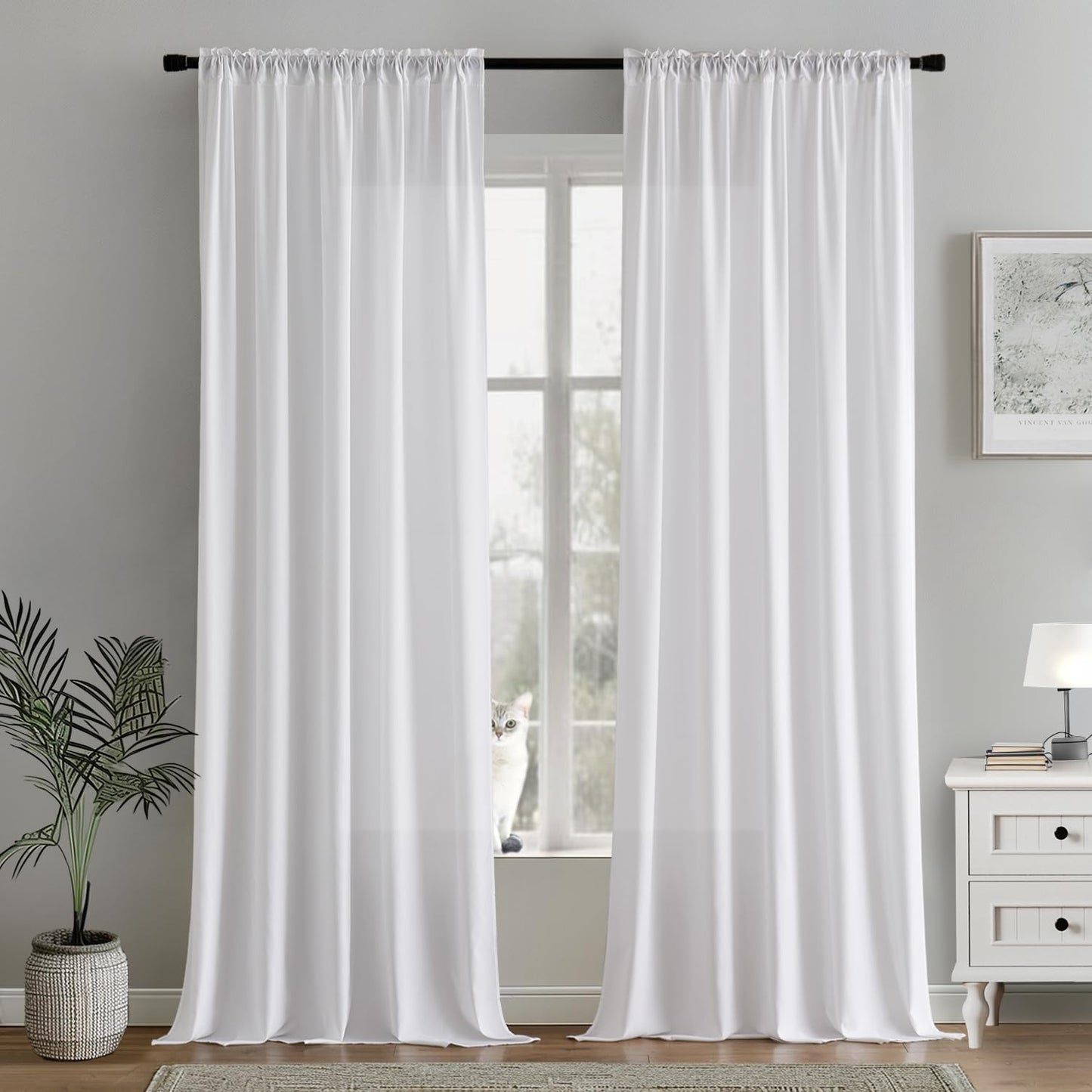 MIULEE White Privacy Sheer Curtains That Let Light in 90 Inches Long Non-See-Through Semi Sheer Curtains Light Filtering Window Curtain Drapes for Living Room Bedroom 2 Panels Set 42 X 90