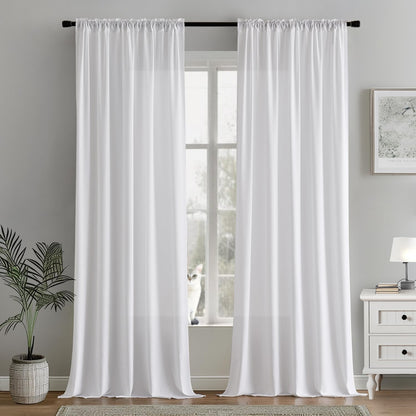 MIULEE White Privacy Sheer Curtains That Let Light in 96 Inches Long Non-See-Through Semi Sheer Curtains Light Filtering Window Curtain Drapes for Living Room Bedroom 2 Panels Set 42 X 96