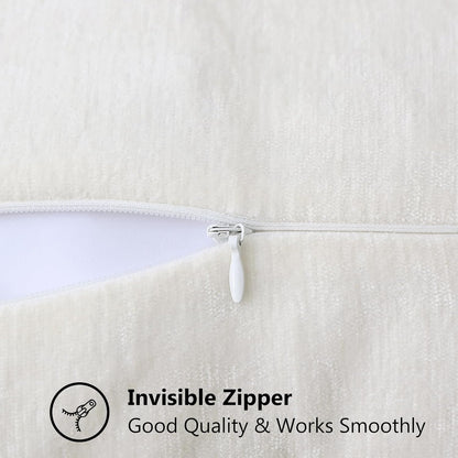 decorUhome Chenille Soft Throw Pillow Covers 18x18 Set of 2, Farmhouse Velvet Neutral Decorative Euro Pillow Covers with Stitched Edge for Couch Sofa Bed Home Decor, Cream White