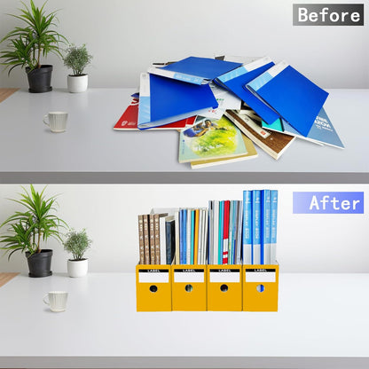Cardboard Magazine Holder (24 Pack), Sturdy Book Bins for Classroom, Vertical File Folder Organizer, 10.6'' 10.2'' 3.5'' Inch Magazine Rack (Yellow, 24 Pack)