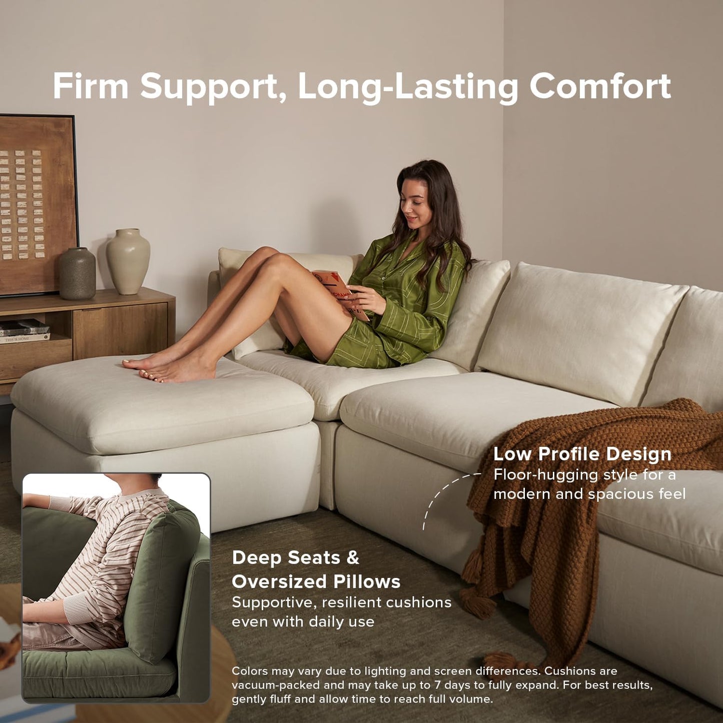 mopio Oversized Modular Sectional Sofa with Fully Removable Covers and Storage, Convertible U, L-Shaped and Sleeper Sectional, Modern Couches with Ottoman Chaise (Olive Green Velvet, 4 Seats, L)