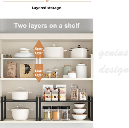 Aertiavty 3 Pack Expandable Cabinet Shelf Organizer Kitchen Shelf Riser Stackable Pantry Shelves Kitchen Organizers and Storage Metal Spice Rack Countertop Organizer Cupboard Adjustable Shelfs