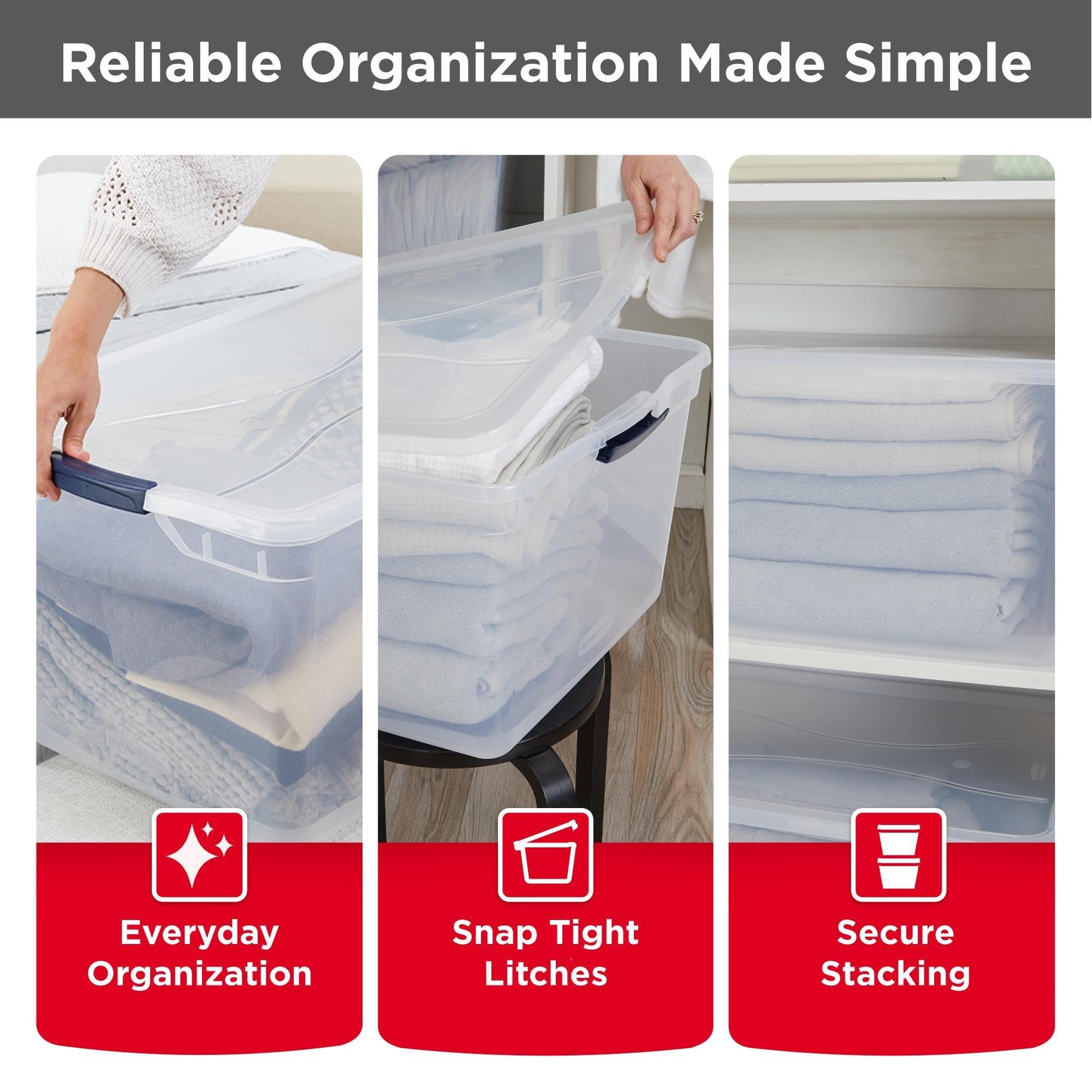 Rubbermaid Cleverstore 71 Qt Clear Storage Bins with Lids, 4-Pack, Stackable, BPA-Free, Made in USA