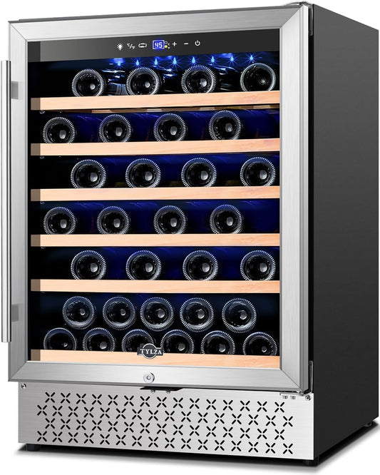 Tylza 24 Inch Wine Cooler Refrigerator, 51 Bottle Built-in or Freestanding, 24'' Fridge with