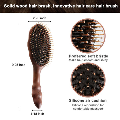 Premium Solid Wood Hair Brush, Nylon & Boar Bristle With Cushion Base, Exquisite Design, Detangling Hairbrush for all hair types